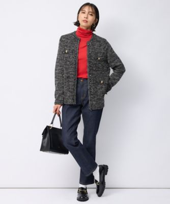 美品✨23区 ファンシーツイード ニットジャケット ホワイト 大きいサイズ 23区（大きいサイズ） ファンシーツイード ニットジャケット