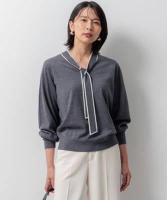 23区 L (Women/大きいサイズ)/ニジュウサンク エル 【洗える】ウーステッドウール ボウタイ ニット(KRWWCW0455)