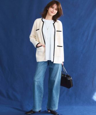 洗える】ミニブークレニット バイカラー ジャケット