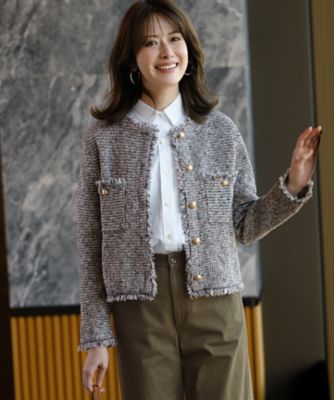 ＜23区 L (Women/大きいサイズ)＞【見上愛さん着用／新色追加／ＧＬＯＷ掲載】ツイード　ニット　ジャケット（ＫＲＷＷＧＡ０３６１）