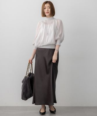 洗える】シアーギャザー ハイネック ニット（KRWWGA0364