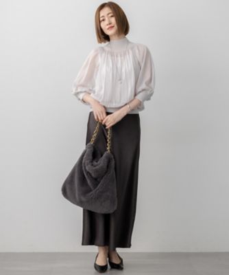 洗える】シアーギャザー ハイネック ニット（KRWWGA0364