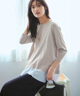 23区 L (Women/大きいサイズ)/ニジュウサンク エル 【洗える】レーヨンポリエステルストレッチ シャツコンビ ニット(KRWWGM0452)