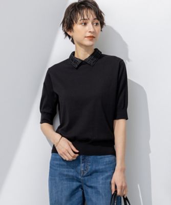 ＜23区 L (Women/大きいサイズ)＞【洗える】Ｂｒｏｃｈｅチェック　レース付け襟　ニット（ＫＲＷＷＧＭ０５５４）