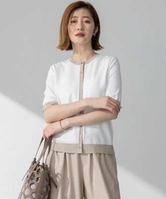 23区 L (Women/大きいサイズ)/ニジュウサンク エル 【WEB&一部店舗限定/洗える】レーヨンポリエステルストレッチ 半袖 カーディガン(KRWWGM6841)