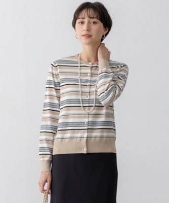 23区 L (Women/大きいサイズ)/ニジュウサンク エル 【洗える】プレミアムビオコットン マルチボーダー カーディガン(KRWWGS0252)