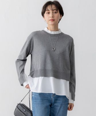 23区 L (Women/大きいサイズ)/ニジュウサンク エル 【洗える】シャツ コンビネーション ニット(KRWWGS0257)