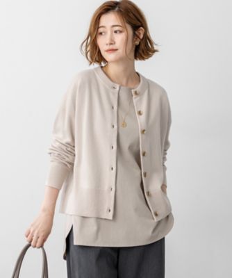 【送料無料】23区 L (Women/大きいサイズ)/ニジュウサンク エル【見上愛さん着用/洗える】ピュアカシミヤ クルーネック カーディガン(KRWWGW0450) 033_ベージュ トップス【三越伊勢丹/公式】