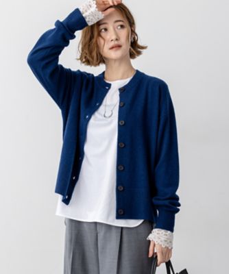 【送料無料】23区 L (Women/大きいサイズ)/ニジュウサンク エル【見上愛さん着用/洗える】ピュアカシミヤ クルーネック カーディガン(KRWWGW0450) 070_アオ トップス【三越伊勢丹/公式】