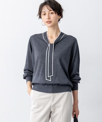＜23区 L (Women/大きいサイズ)＞【洗える】ウーステッドウール　ボウタイ　ニット（ＫＲＷＷＧＷ０４５５）