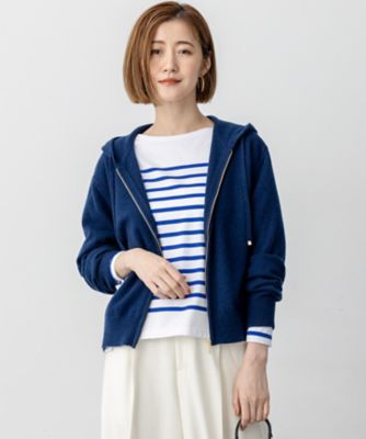 洗える】ピュアカシミヤ ジップアップ ニット パーカー