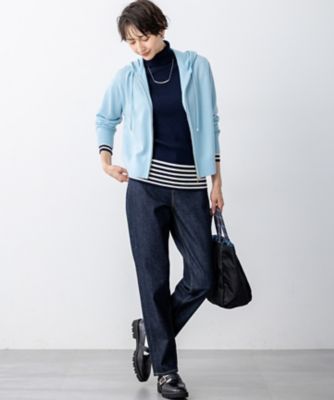 洗える】ピュアカシミヤ ジップアップ ニット パーカー