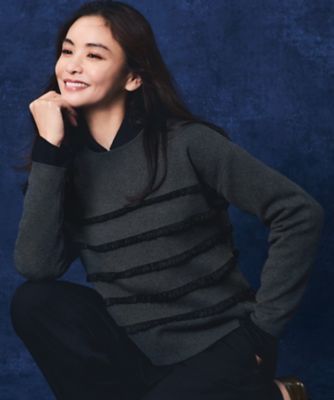 ＜23区 L (Women/大きいサイズ)＞【ＷＥＢ＆一部店舗限定／滝沢眞規子さん着用】フリルボーダー　ニット（ＫＲＷＷＧＷ６８５０）