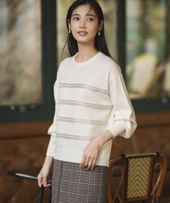 ＜23区 L (Women/大きいサイズ)＞【ＷＥＢ＆一部店舗限定／滝沢眞規子さん着用】ビジューボーダー　ニット（ＫＲＷＷＧＷ６８５１）