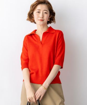 ＜23区 L (Women/大きいサイズ)＞【ＣａｎＣａｍ掲載】ピュアリネン　スキッパー　ポロニット（ＫＲＷＷＬＭ０４６２）
