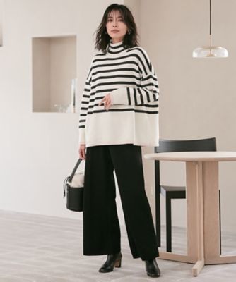 【ＣＬＡＳＳＹ．１月号掲載】ウールナイロン　ボーダー　ハイネック　ニット（ＫＲＷＷＮＺ０６５６）