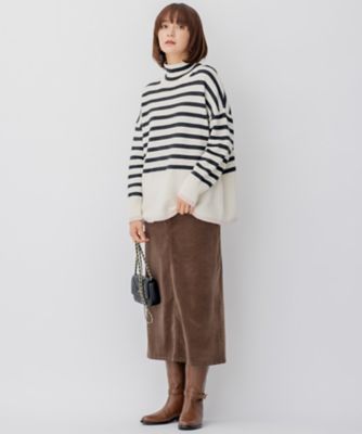 【ＣＬＡＳＳＹ．１月号掲載】ウールナイロン　ボーダー　ハイネック　ニット（ＫＲＷＷＮＺ０６５６）