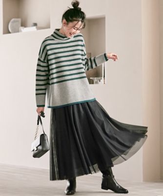 【ＣＬＡＳＳＹ．１月号掲載】ウールナイロン　ボーダー　ハイネック　ニット（ＫＲＷＷＮＺ０６５６）