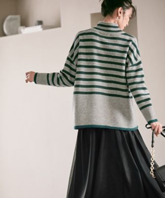 【ＣＬＡＳＳＹ．１月号掲載】ウールナイロン　ボーダー　ハイネック　ニット（ＫＲＷＷＮＺ０６５６）
