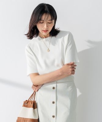 ＜23区 L (Women/大きいサイズ)＞【洗える】コットンポリエステル　半袖　ニット（ＫＲＷＷＳＭ０５５４）