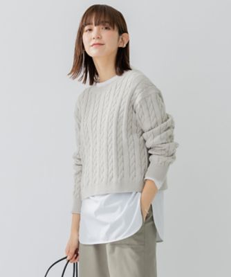 mame マメ 14AW ケーブル編み ショートウールニットセーター ブルー 1