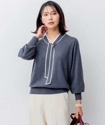 ＜23区 L (Women/大きいサイズ)＞【洗える】ウーステッドウール　ボウタイ　ニット（ＫＲＷＷＳＷ０４５５）