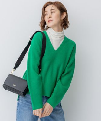 【SALE】【送料無料】23区 L (Women/大きいサイズ)/ニジュウサンク エル ウールミドルゲージ Vネック ニット(KRWWSW0553) 060_ミドリ トップス【三越伊勢丹/公式】
