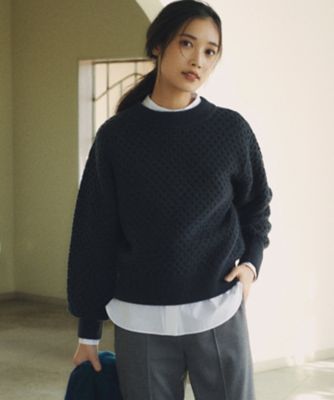 カリテ／美品❤️プチハイネックパフ袖とろみカットソーブラウス ブラック プチハイネックカットソー 長袖（Tシャツ/カットソー