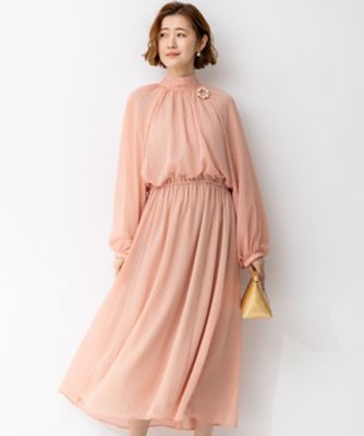 ＜23区 L (Women/大きいサイズ)＞【ＡＰＰＬＡＵＤＩＲ】ドットクレープシフォン　ドレス（ＯＰＡ２ＬＳ０７２２）