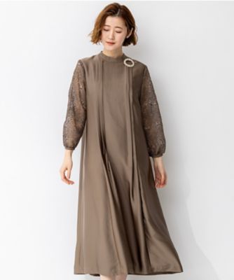 ＜23区 S (Women/小さいサイズ)＞【ＡＰＰＬＡＵＤＩＲ】ノーブルサテン　リボンブーケレースコンビ　ドレス（ＯＰＡ３ＬＳ０７２４）