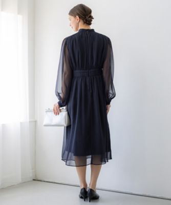 【中古】23区 オンワード樫山 25SS APPLAUDIR クレープシフォン ドレス ワンピース ロング 32 ダークネイビー APPLAUDIR】クレープシフォン ドレス（OPAPGS0723