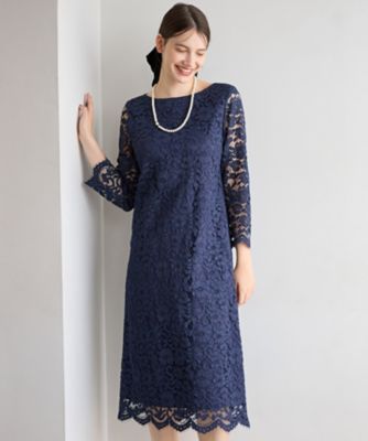23区 (Women)/ニジュウサンク シャイニーフラワーレース ドレス(OPAPGW0740) 075_ネービーブルー ワンピース・ドレス【三越伊勢丹/公式】