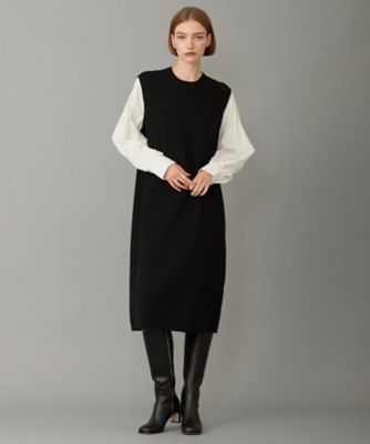 洗える】クロスコンビ シャツドッキング ニットワンピース  