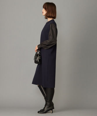 洗える】クロスコンビ シャツドッキング ニットワンピース  