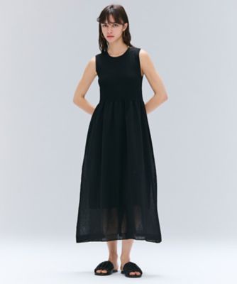 120%lino イタリア製 リネン Aライン 裾レース ワンピース 白 40 洗える】MILANO ／ リネン混シアーニットAライン