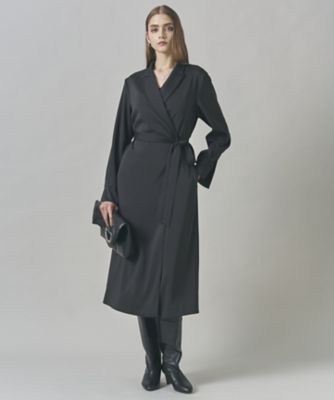 洗える】ストレッチダブルサテン テーラーカラー ラップワンピース