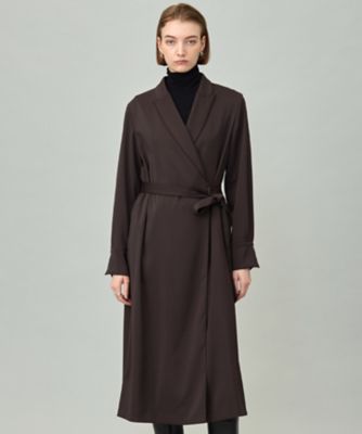 洗える】ストレッチダブルサテン テーラーカラー ラップワンピース