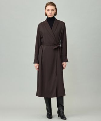 洗える】ストレッチダブルサテン テーラーカラー ラップワンピース