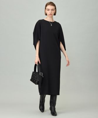 【ICB】ドルマンスリーブワンピース　ロングワンピ　黒　XL 大きめゆったり 洗える】 ウールライクストレッチ ドルマンスリーブワンピース