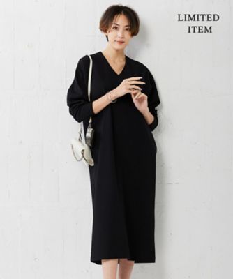 WEB限定】 ストレッチポンチ Vネックワンピース 