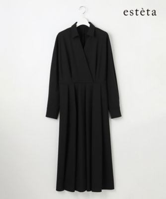 esteta (Women)/エステータ ウールトロドライストレッチ カシュクールシャツ ワンピース(OPH6GW0946) 005_クロ ワンピース・ドレス【三越伊勢丹/公式】