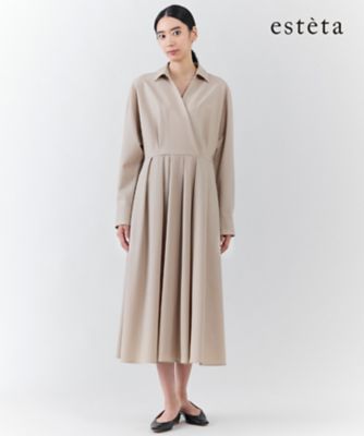 esteta (Women)/エステータ ウールトロドライストレッチ カシュクールシャツ ワンピース(OPH6GW0946) 033_ベージュ ワンピース・ドレス【三越伊勢丹/公式】