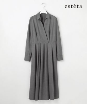 新品　チェスティ カシュクールシャツワンピース　ロングワンピース エステータ】ウールトロドライストレッチ カシュクールシャツ