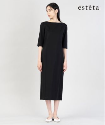 ＜esteta (Women)＞【エステータ】コットンダブルクロス　ハーフスリーブワンピース（ＯＰＨ８ＧＭ０９２０）