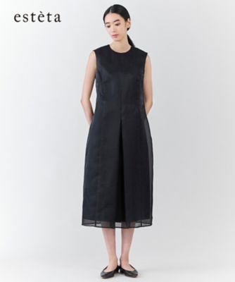 esteta (Women)/エステータ 小さいサイズ シルクブレンド ライトタフタ シアーコンビ ワンピース(OPH8GW0923) 005_クロ ワンピース・ドレス【三越伊勢丹/公式】