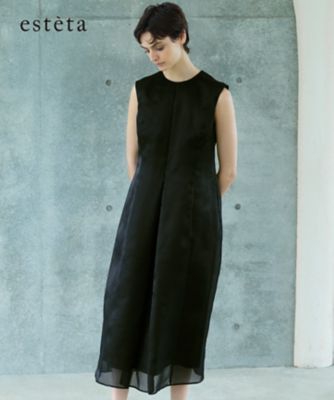 esteta (Women)/エステータ 小さいサイズ シルクブレンド ライトタフタ シアーコンビ ワンピース(OPH8GW0923) 075_ネービーブルー ワンピース・ドレス【三越伊勢丹/公式】