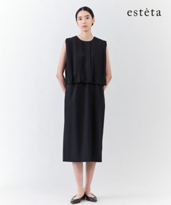 esteta (Women)/エステータ 小さいサイズ ウールトロドライストレッチ プリーツコンビ ワンピース(OPH8GW0926) 005_クロ ワンピース・ドレス【三越伊勢丹/公式】