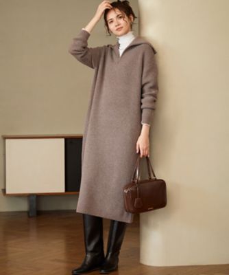 良品✨自由区 大きいサイズ50 ウォッシャブルウール ワンピース ベージュ系 SLOW／一部店舗限定】ソフトウール ニット ワンピース