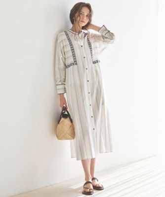 SLOW／一部店舗限定】ストライプエンブロイダリー ワンピース 