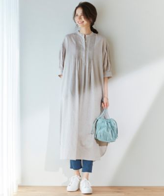 SLOW／洗える】リネンコットン シャツワンピース